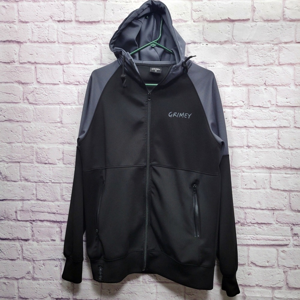Grimey Full Zip Tech Hoodie Jacket M Black Gray Streetwear Urban Techwear‎ Sport